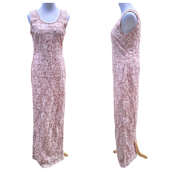 Scala Beaded Soutache Lace Gown Maxi Dress Pale Baby Pink Small Sleeveless - Picture 3 of 17